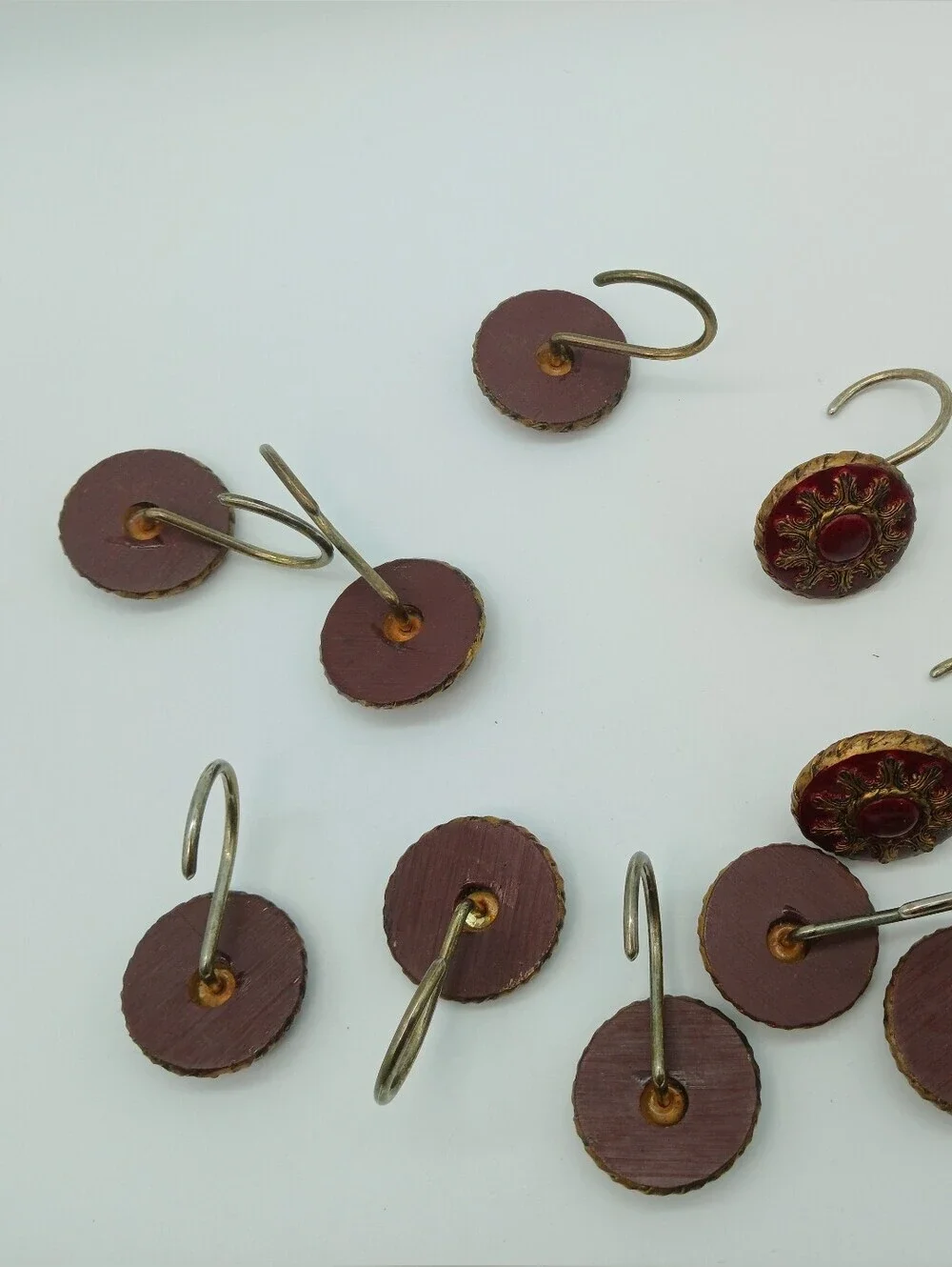 Vintage-Inspired Red and Gold Victorian Shower Rings - Set of 11 (One Missing)
